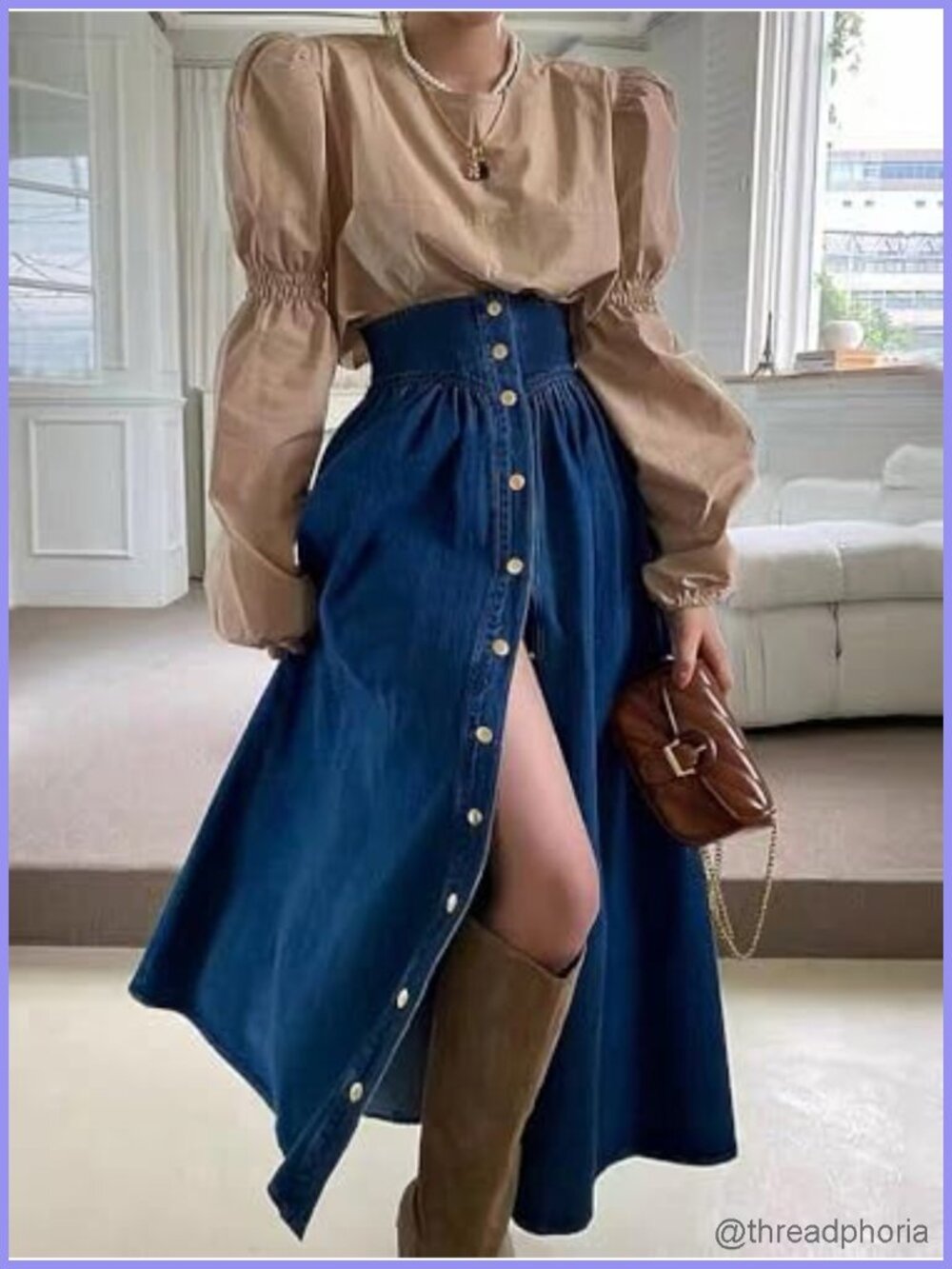 High Waist Button Down Long Denim Maxi Skirt A-Line Swing with Pockets - Picture 5 of 6